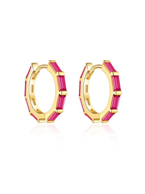 18K gold [rose red] 925 Sterling Silver Cubic Zirconia Geometric Dainty Stud Earring